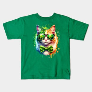 St Patricks Day Cat Ireland Colors Kids T-Shirt